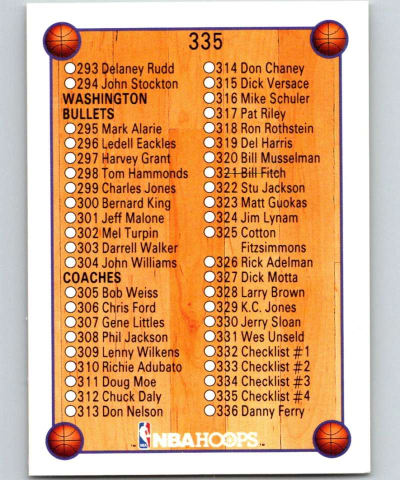 1990-91 Hopps Basketball #335 Checklist 4 SP Image 1