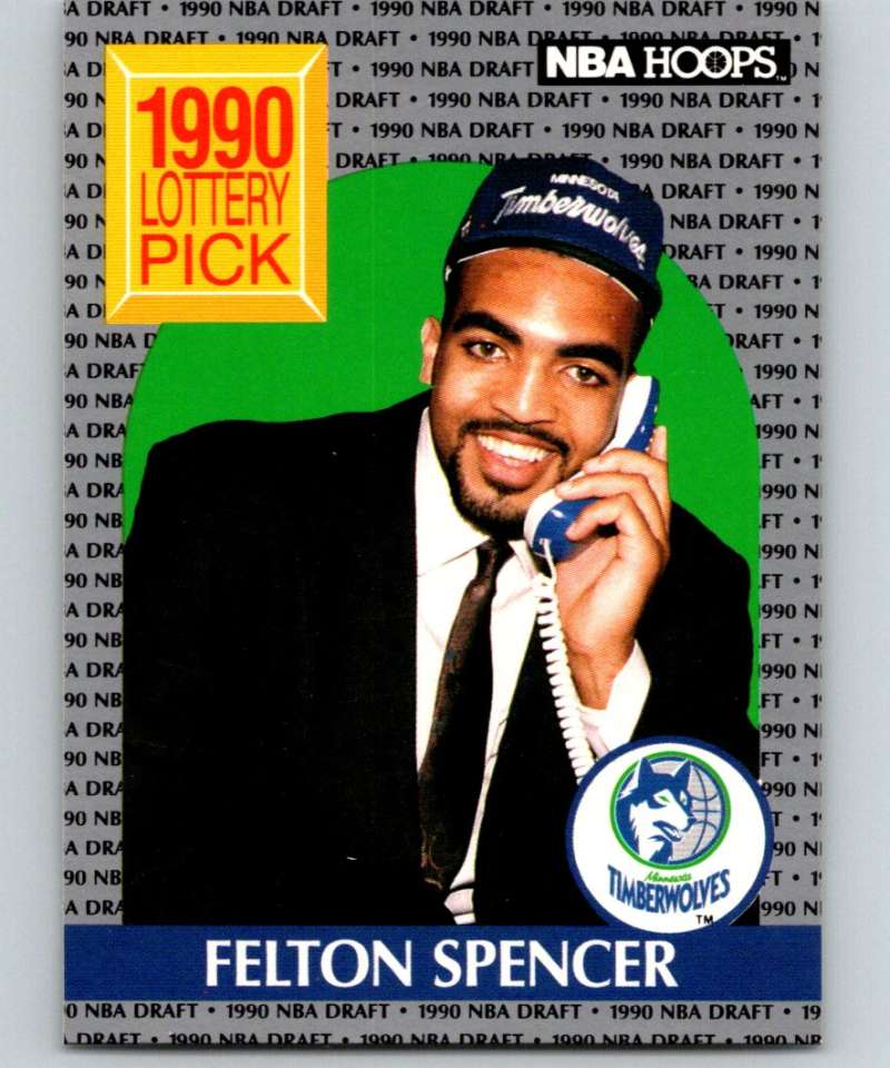 1990-91 Hopps Basketball #395 Felton Spencer RC Rookie Minnesota Timberwolves Image 1