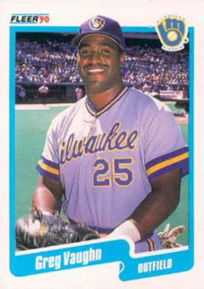 1990 Fleer Baseball #339 Greg Vaughn Milwaukee Brewers Image 1