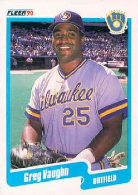 1990 Fleer Baseball #339 Greg Vaughn  Milwaukee Brewers  Image 1