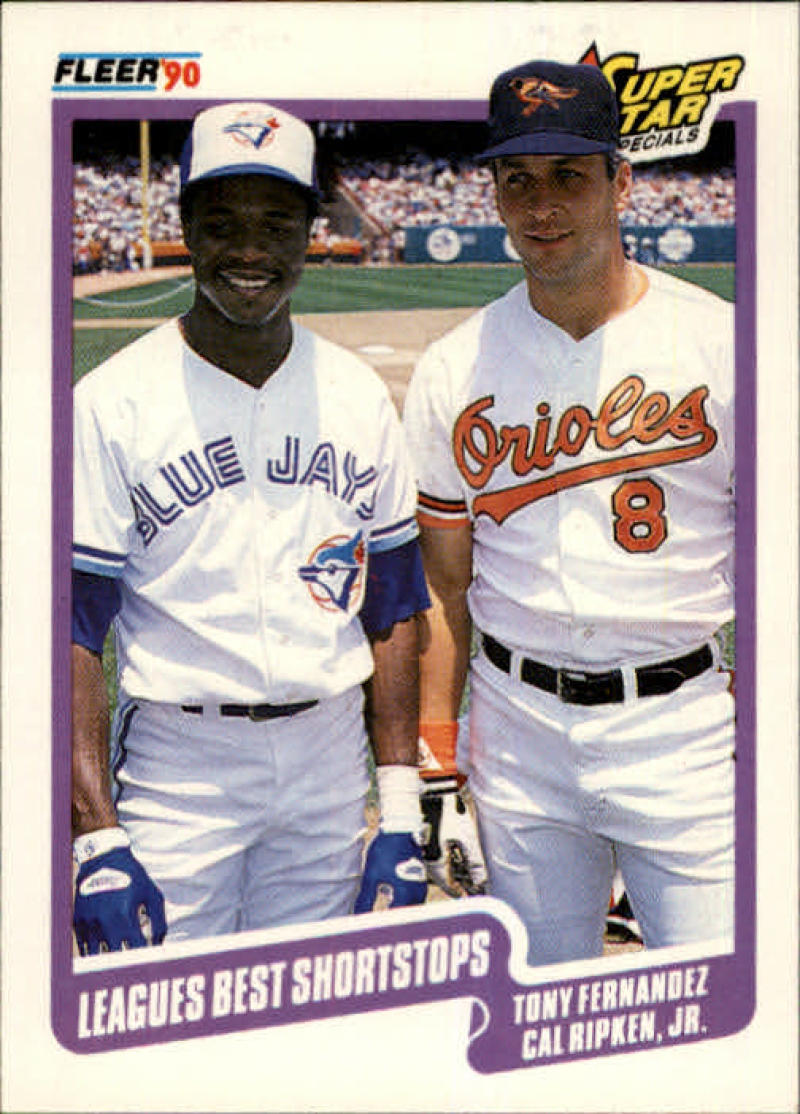 1990 Fleer Baseball #634 Tony Fernandez/Cal Ripken Jr. Leagues Best Shortstops Image 1