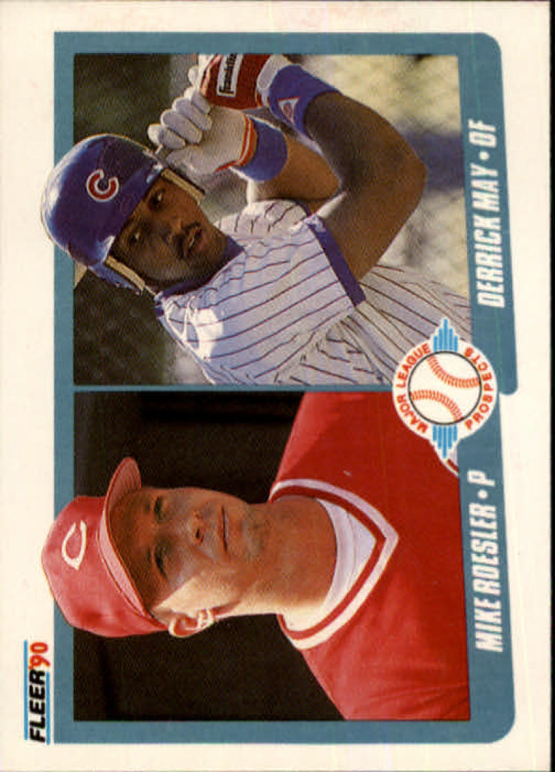 1990 Fleer Baseball #645 Mike Roesler/Derrick May RC Rookie Reds/Cubs Image 1