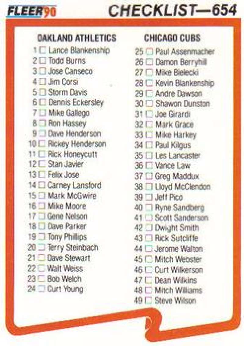 1990 Fleer Baseball #654 A's/Cubs-Giants/Blue Jays CL Oakland Image 1