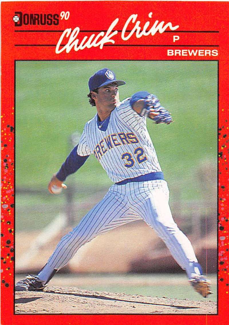 1990 Donruss Baseball #221 Chuck Crim Milwaukee Brewers Image 1