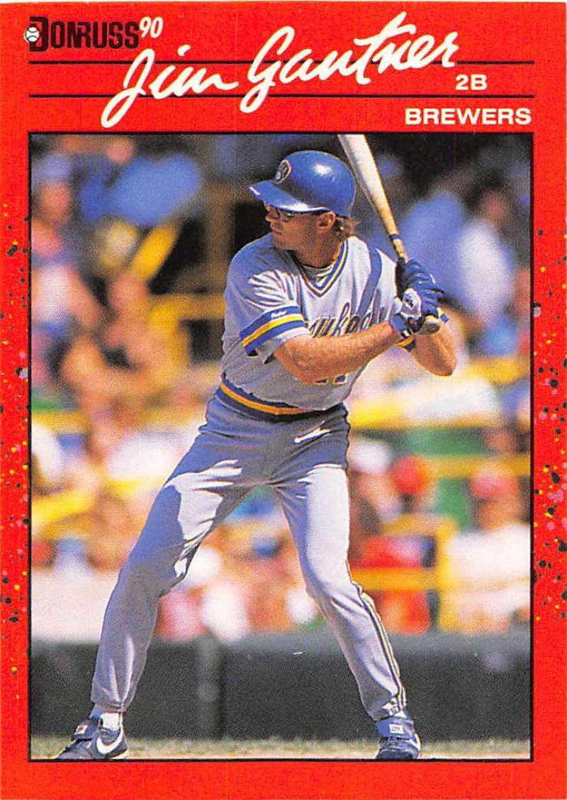 1990 Donruss Baseball #291 Jim Gantner Milwaukee Brewers Image 1