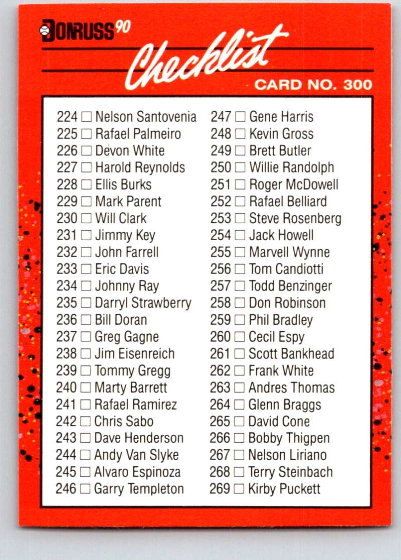 1990 Donruss Baseball #300 Checklist 232-333 Various Image 1