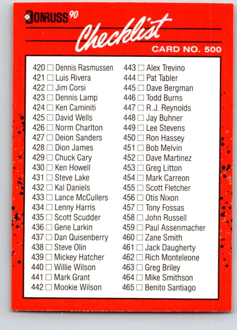 1990 Donruss Baseball #500 Checklist 436-537 DP Various Image 1