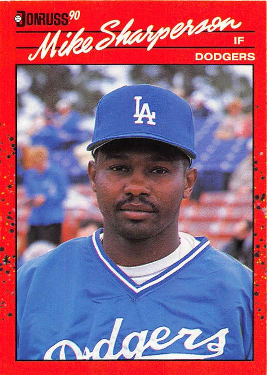 1990 Donruss Baseball  #603 Mike Sharperson DP  Los Angeles Dodgers  Image 1