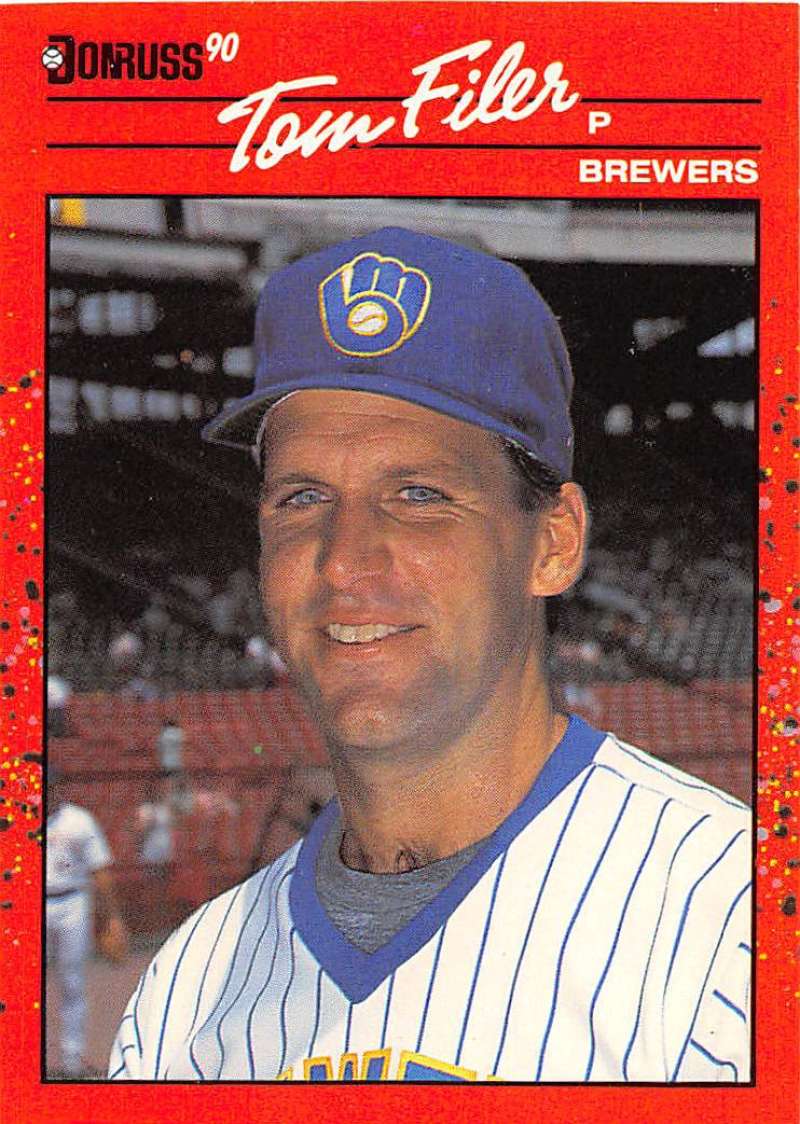 1990 Donruss Baseball #687 Tom Filer Milwaukee Brewers Image 1