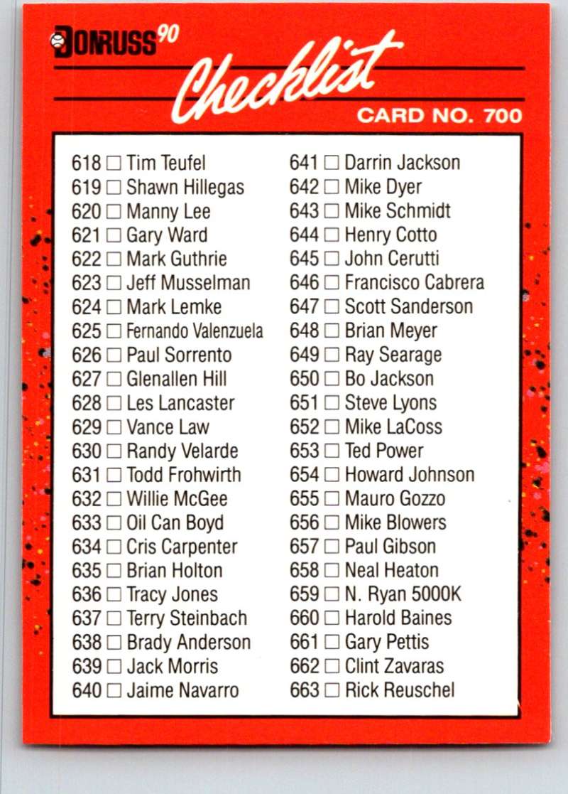 1990 Donruss Baseball #700 Checklist Various Image 1