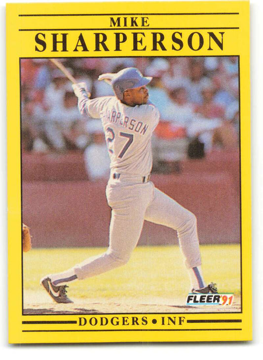 1991 Fleer Baseball #221 Mike Sharperson  Los Angeles Dodgers  Image 1