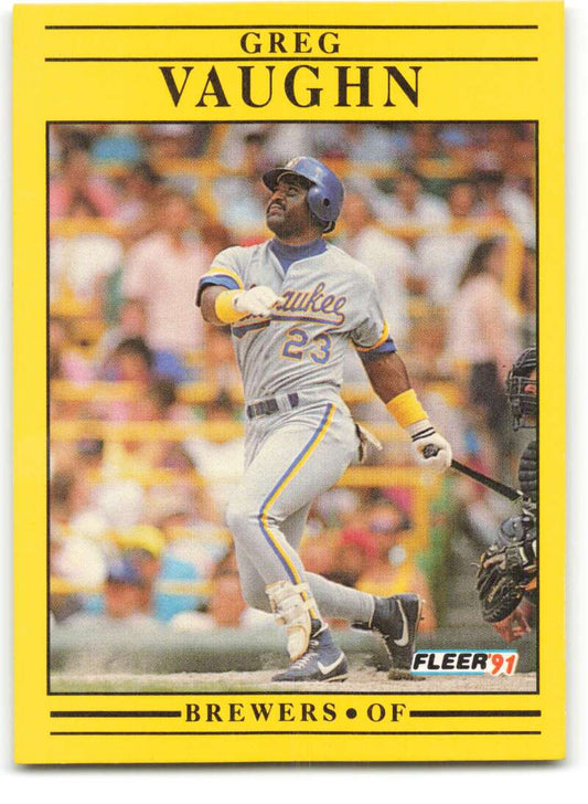 1991 Fleer Baseball #599 Greg Vaughn  Milwaukee Brewers  Image 1