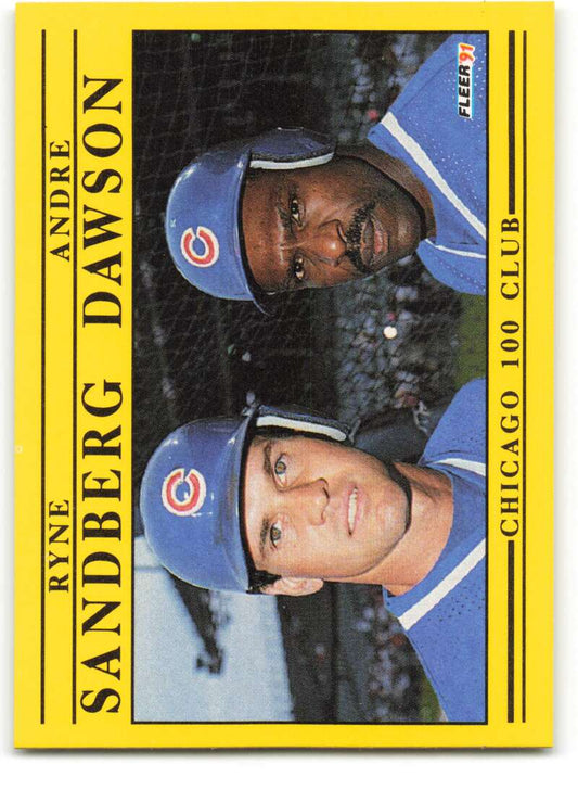 1991 Fleer Baseball #713 Ryne Sandberg/Andre Dawson Chicago 100 Club Image 1