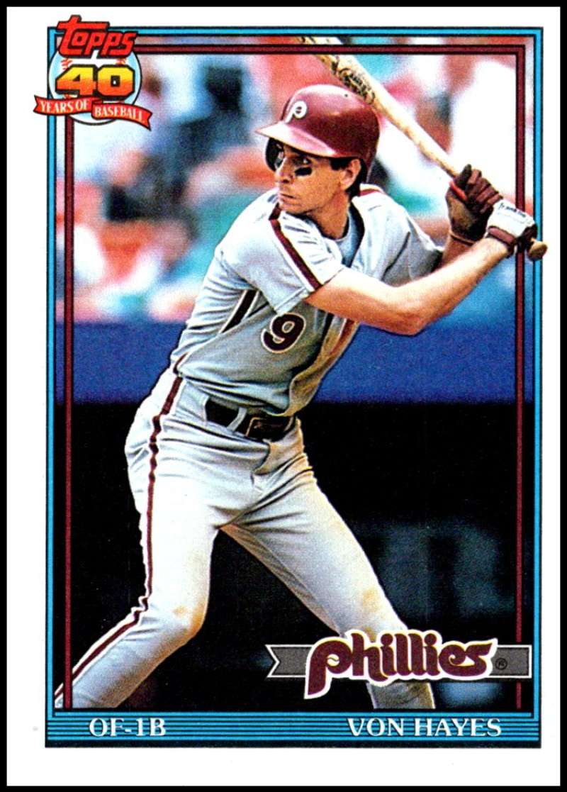 1991 Topps #15 Von Hayes Baseball Philadelphia Phillies Image 1