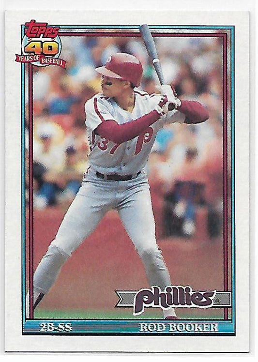 1991 Topps #186 Rod Booker Baseball Philadelphia Phillies  Image 1