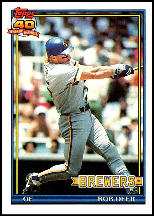 1991 Topps #192 Rob Deer Baseball Milwaukee Brewers  Image 1