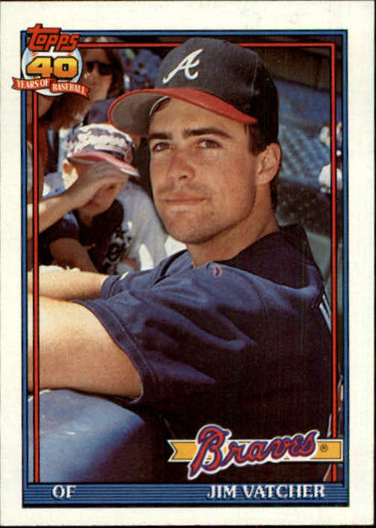 1991 Topps #196 Jim Vatcher Baseball RC Rookie Atlanta Braves  Image 1