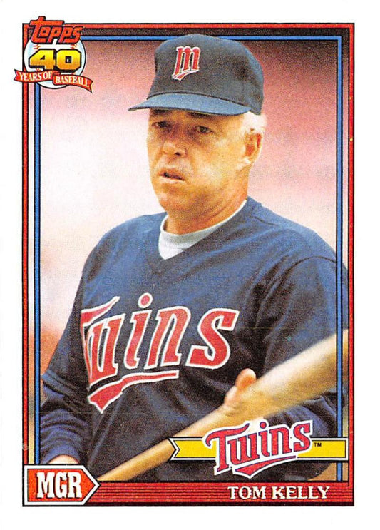 1991 Topps #201 Tom Kelly MG Baseball Minnesota Twins  Image 1