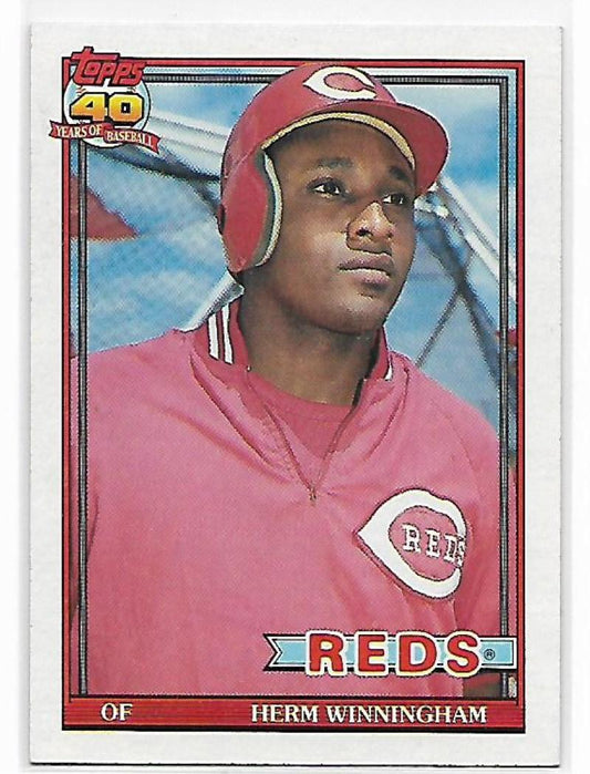 1991 Topps #204 Herm Winningham Baseball Cincinnati Reds  Image 1