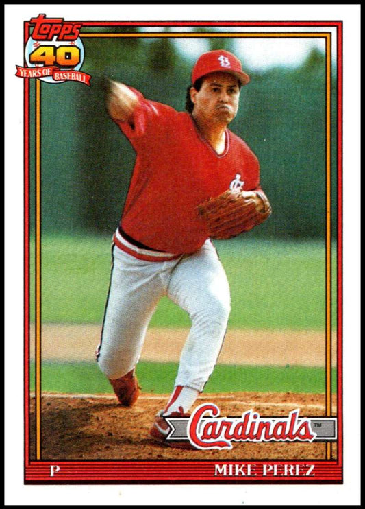 1991 Topps #205 Mike Perez Baseball RC Rookie St. Louis Cardinals  Image 1