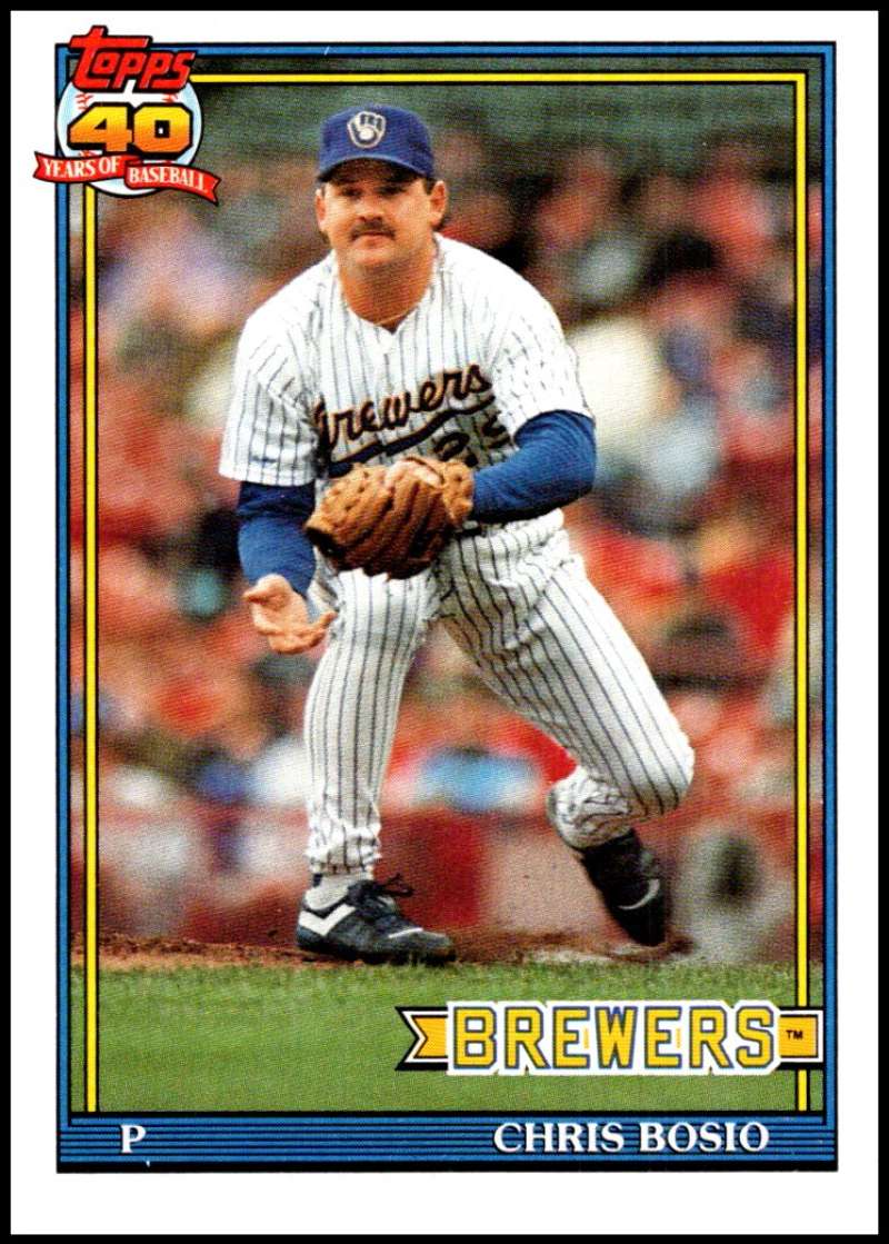 1991 Topps #217 Chris Bosio Baseball Milwaukee Brewers Image 1