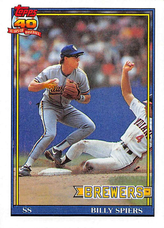 1991 Topps #284 Bill Spiers Baseball Milwaukee Brewers  Image 1
