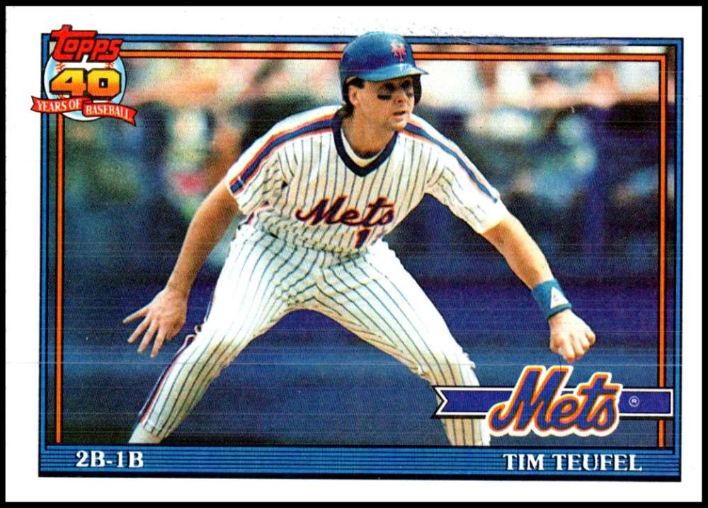 1991 Topps #302 Tim Teufel Baseball New York Mets Image 1