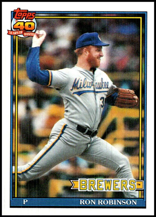 1991 Topps #313 Ron Robinson Baseball Milwaukee Brewers  Image 1