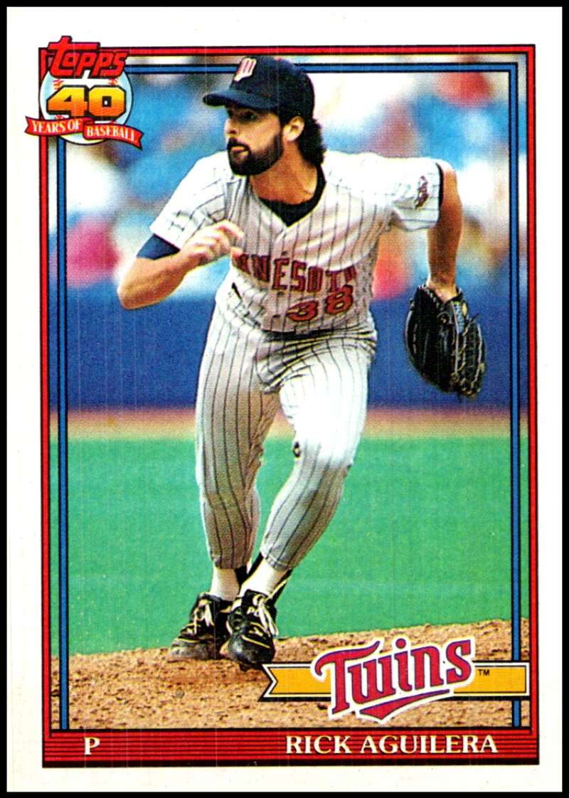 1991 Topps #318 Rick Aguilera Baseball Minnesota Twins Image 1