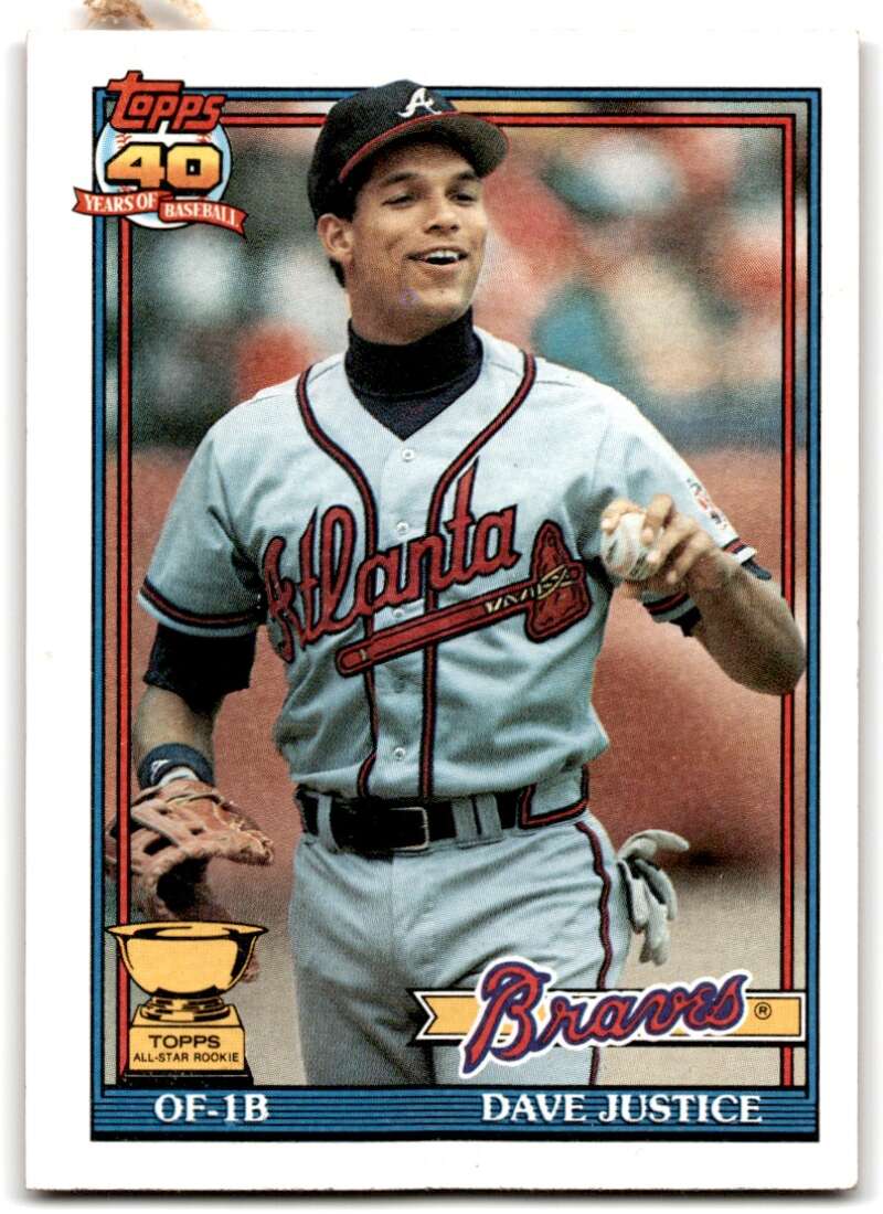 1991 Topps #329 David Justice UER Baseball Atlanta Braves Image 1