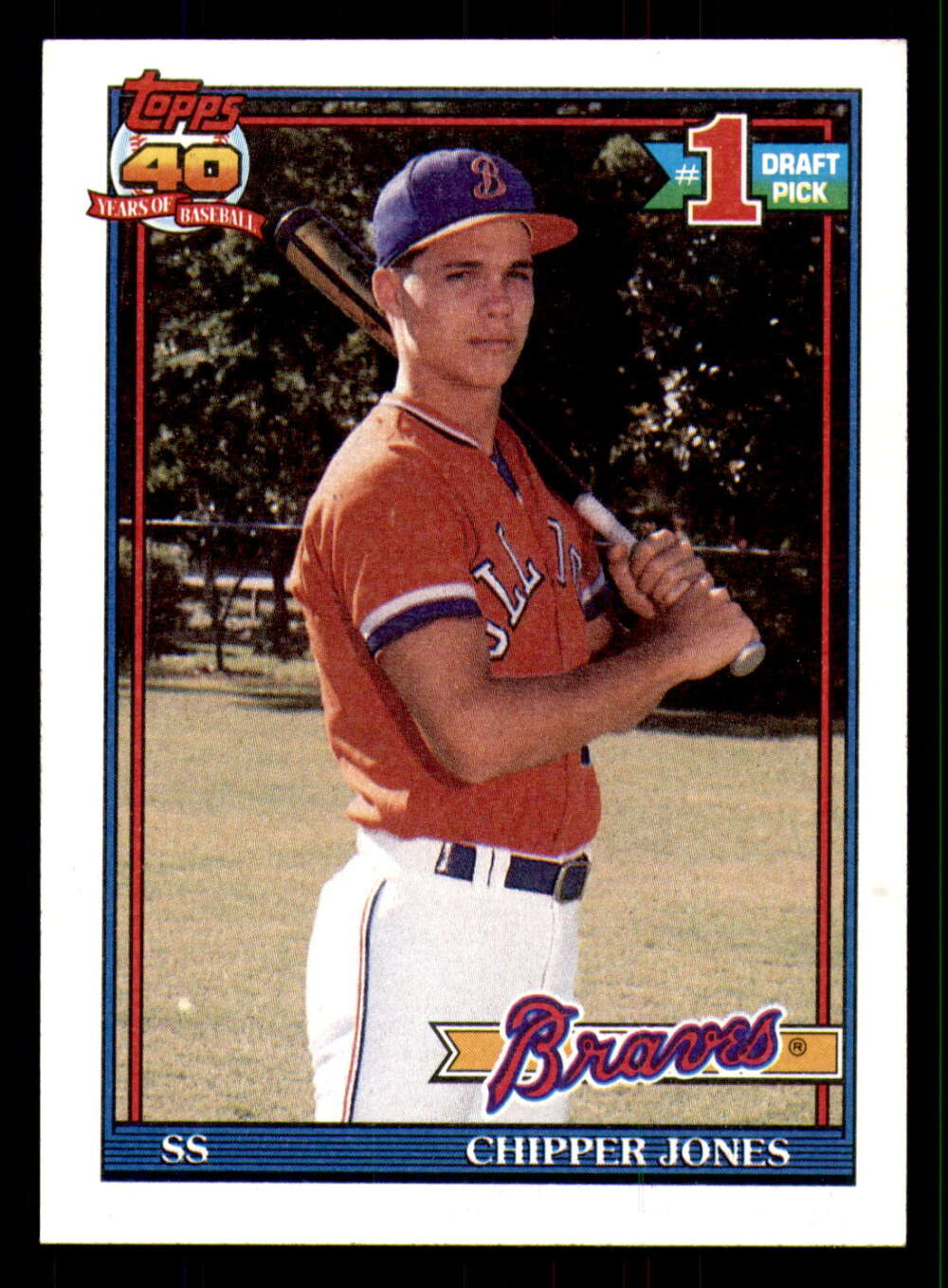 1991 Topps #333 Chipper Jones Baseball RC Rookie Atlanta Braves Image 1