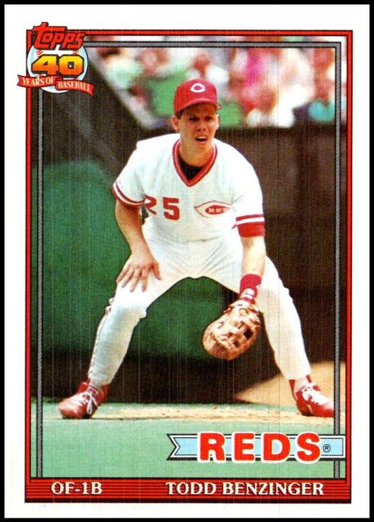 1991 Topps #334 Todd Benzinger Baseball Cincinnati Reds  Image 1
