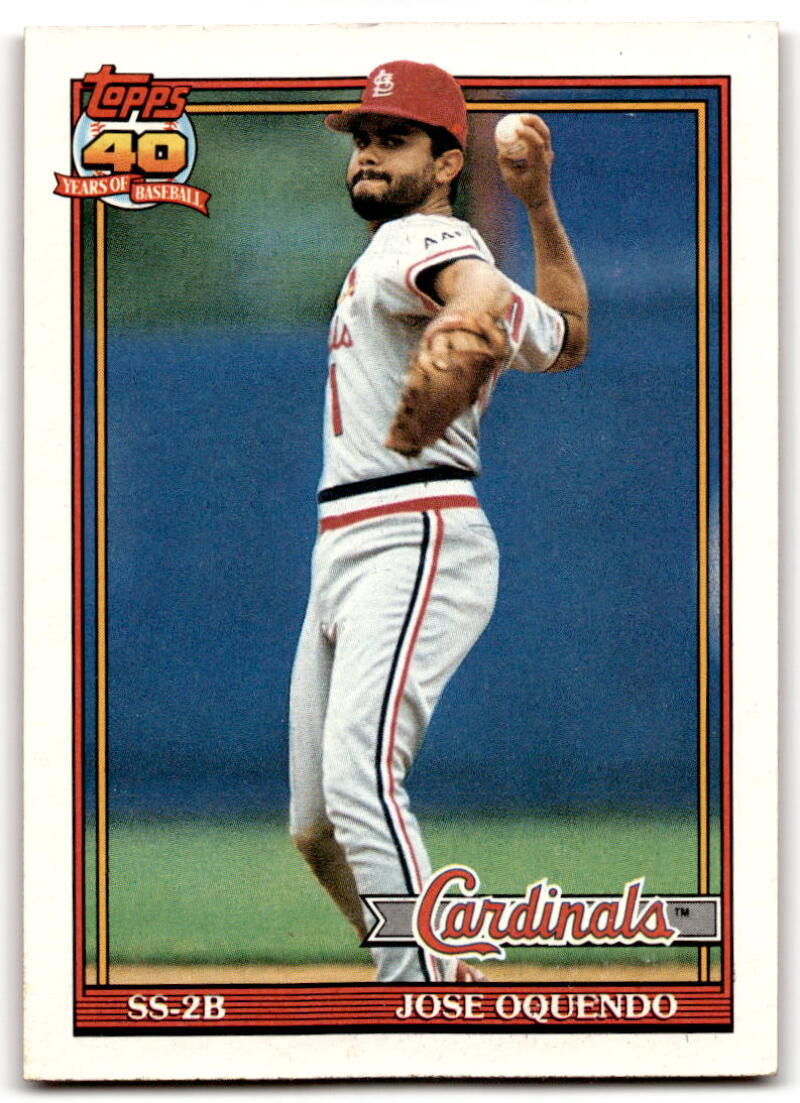 1991 Topps #343 Jose Oquendo Baseball St. Louis Cardinals Image 1