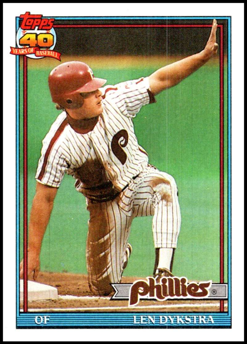 1991 Topps #345 Lenny Dykstra Baseball Philadelphia Phillies Image 1