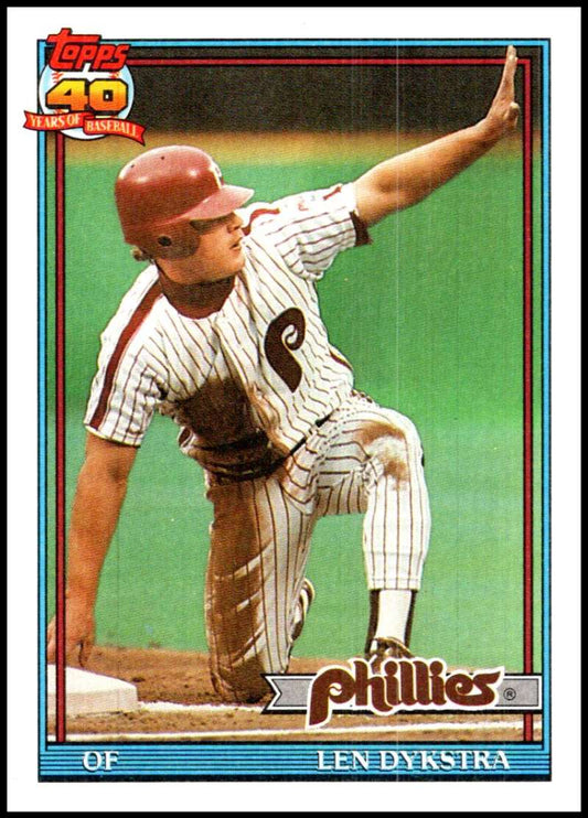 1991 Topps #345 Lenny Dykstra Baseball Philadelphia Phillies  Image 1