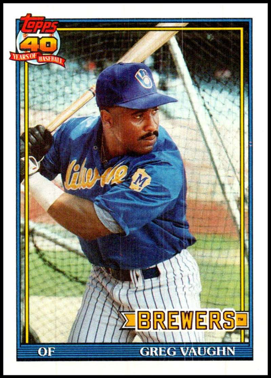 1991 Topps #347 Greg Vaughn Baseball Milwaukee Brewers  Image 1