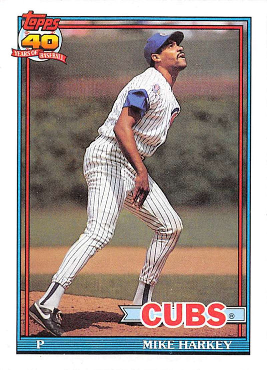 1991 Topps #376 Mike Harkey Baseball Chicago Cubs  Image 1