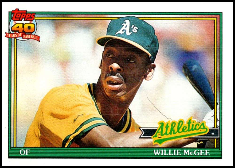 1991 Topps #380 Willie McGee Baseball Oakland Athletics Image 1
