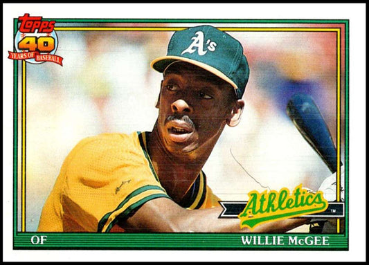 1991 Topps #380 Willie McGee Baseball Oakland Athletics  Image 1