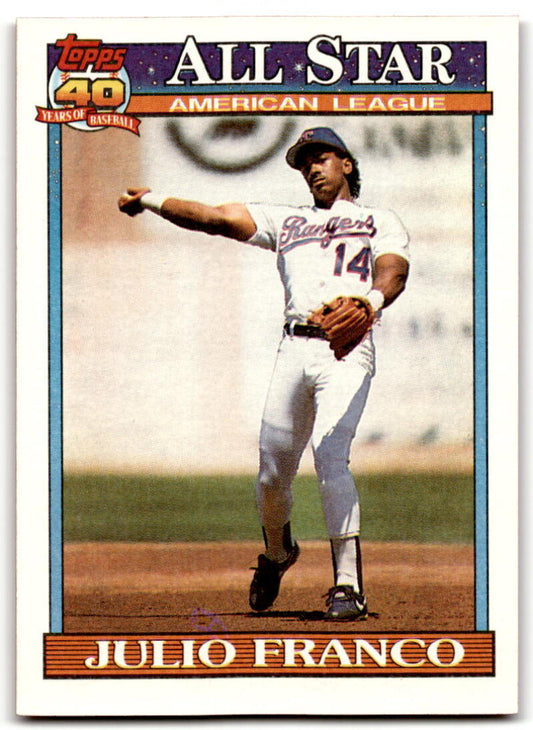 1991 Topps #387 Julio Franco AS Baseball Texas Rangers  Image 1