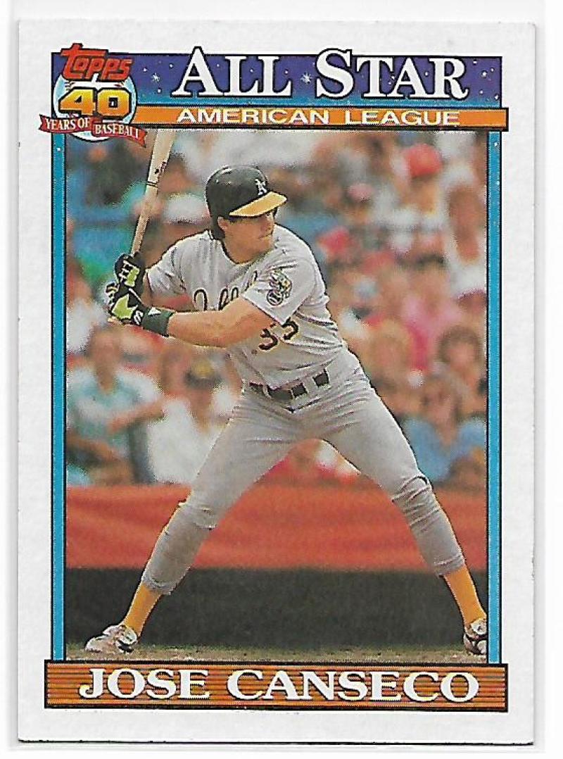 1991 Topps #390 Jose Canseco AS Baseball Oakland Athletics Image 1