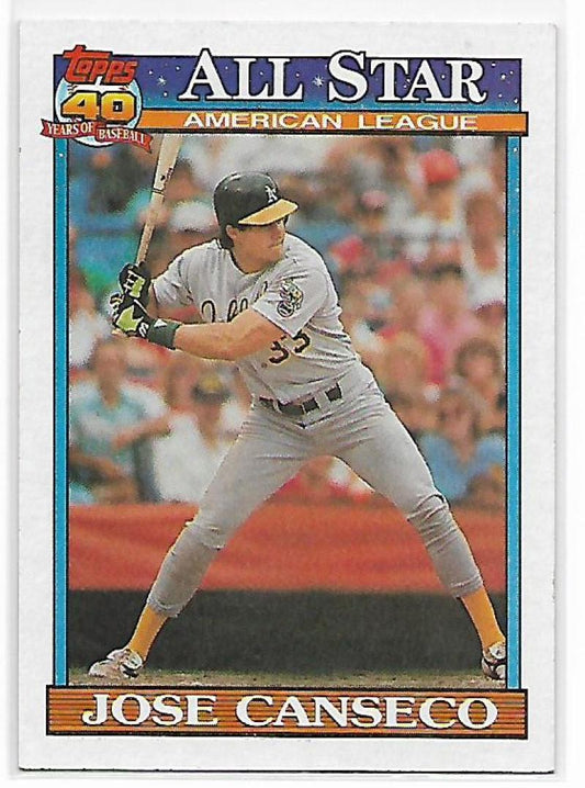1991 Topps #390 Jose Canseco AS Baseball Oakland Athletics  Image 1