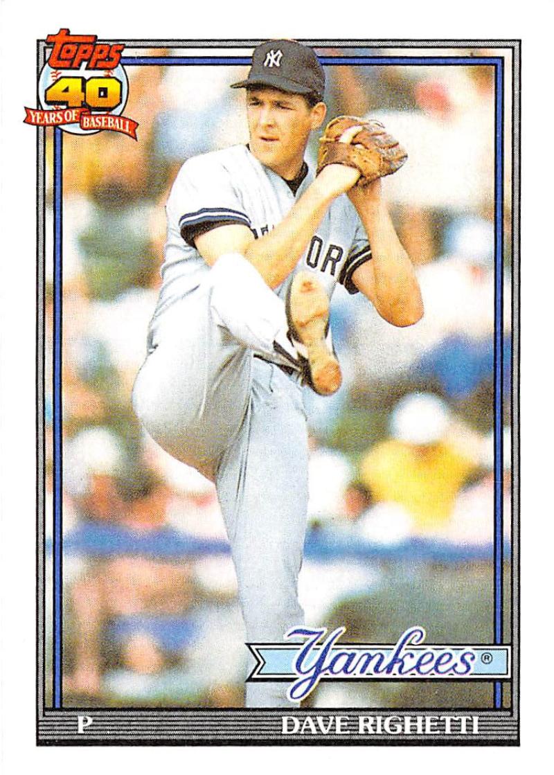 1991 Topps #410 Dave Righetti Baseball New York Yankees Image 1