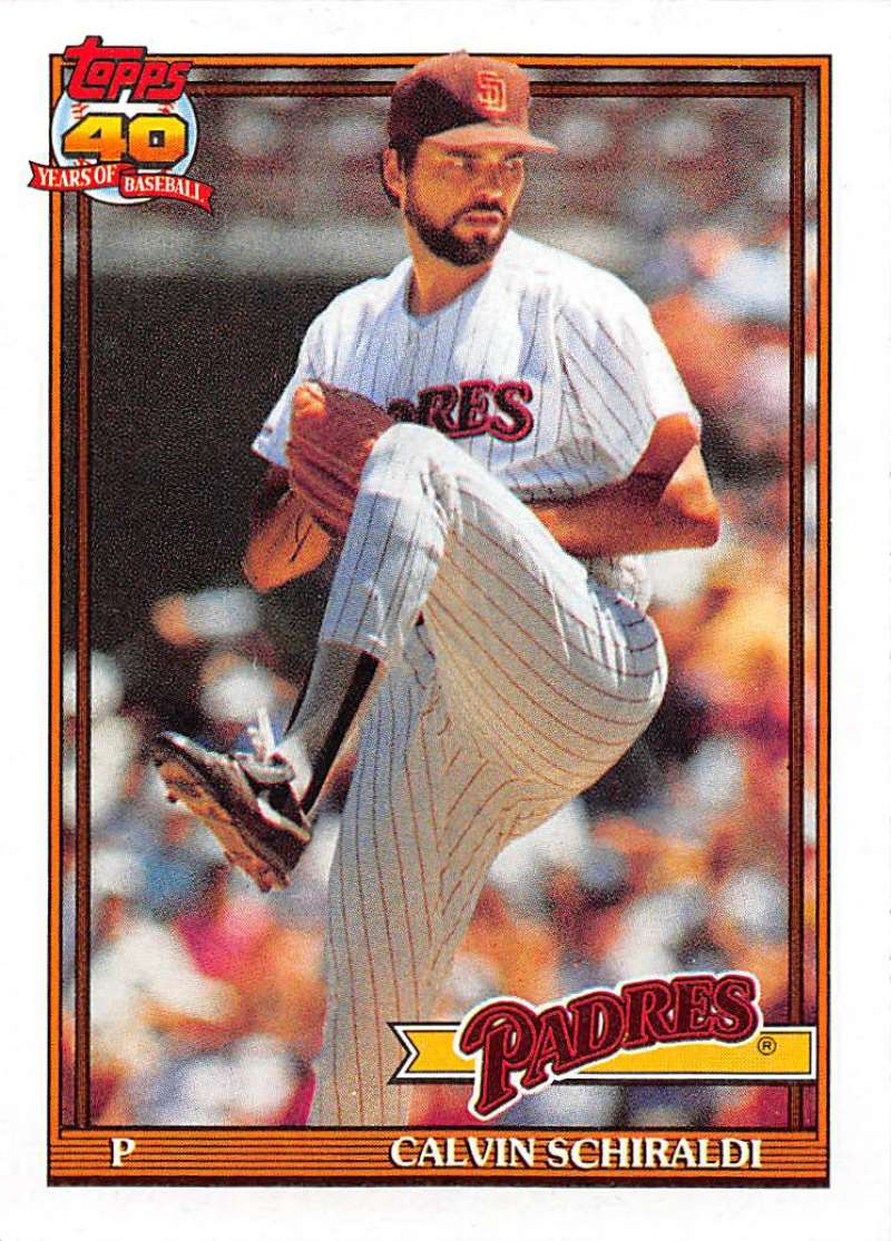 1991 Topps #424 Calvin Schiraldi Baseball San Diego Padres Image 1