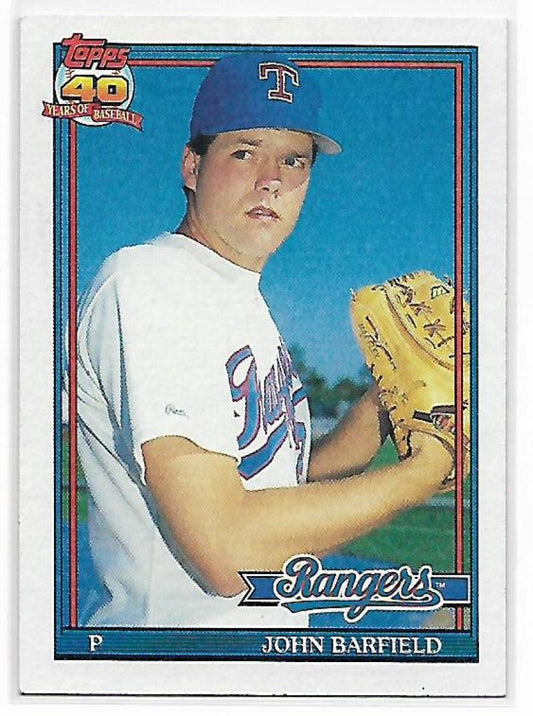1991 Topps #428 John Barfield Baseball Texas Rangers  Image 1