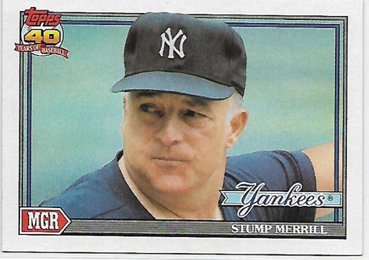 1991 Topps #429 Stump Merrill MG Baseball New York Yankees  Image 1