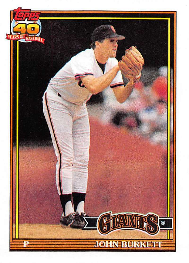 1991 Topps #447 John Burkett Baseball San Francisco Giants Image 1