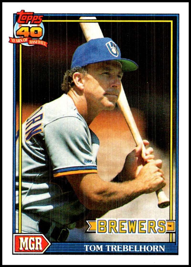 1991 Topps #459 Tom Trebelhorn UER MG Baseball Milwaukee Brewers Image 1