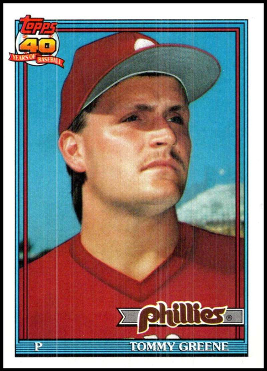 1991 Topps #486 Tommy Greene Baseball Philadelphia Phillies  Image 1