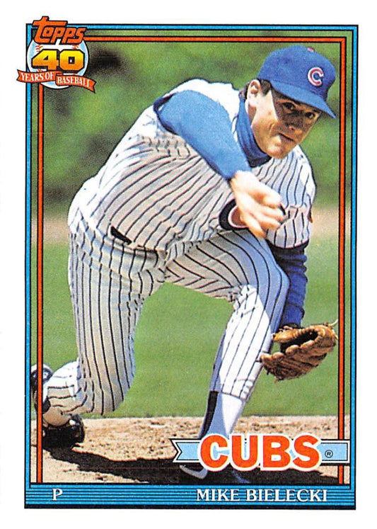 1991 Topps #501 Mike Bielecki Baseball Chicago Cubs  Image 1